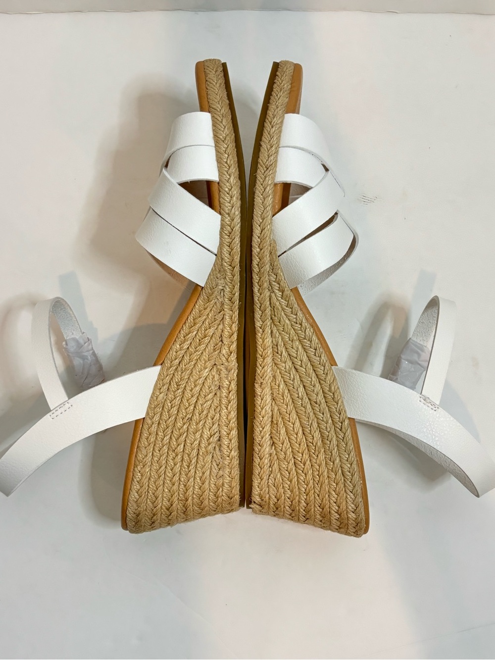 NWT Lands' End White Leather Strappy Espadrille Wedge Sandals 10 - Picture 4 of 10